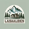 DALL·E 2024-05-17 10.07.03 - A logo for www.laisaliden.se featuring a stylized mountain range with snow-capped peaks, a small rustic cabin or lodge at the base, and surrounding tr